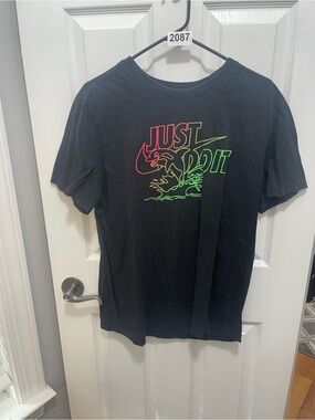 Nike Black Short-Sleeve Tee with Neon 'Just Do It' Graphic